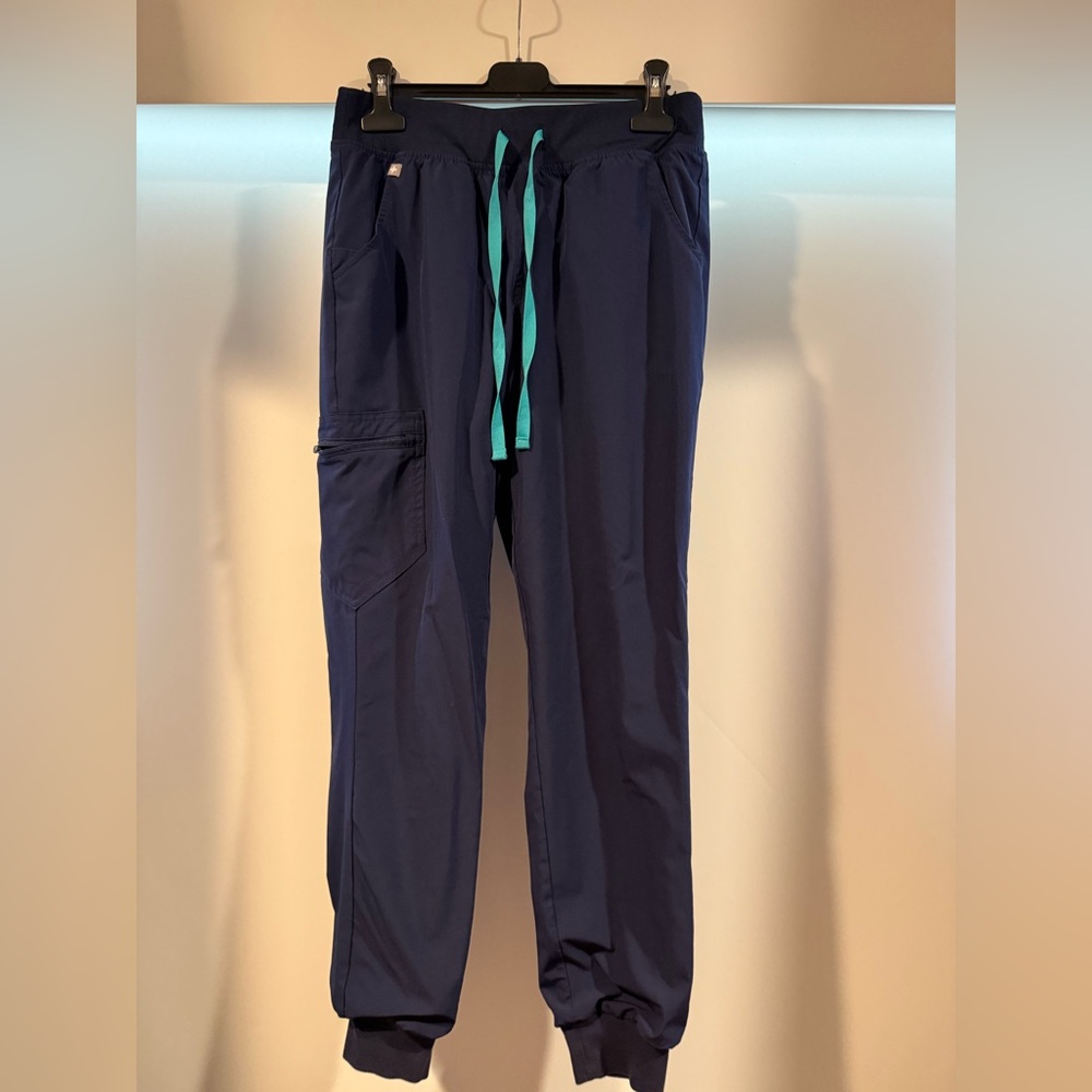 Figs Navy Blue Joggers with Teal Drawstring